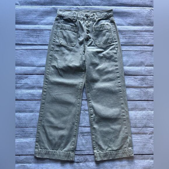 American Eagle Outfitters Denim - American Eagle Wide Leg Crop button fly patch pockets green jeans size 2 regular
